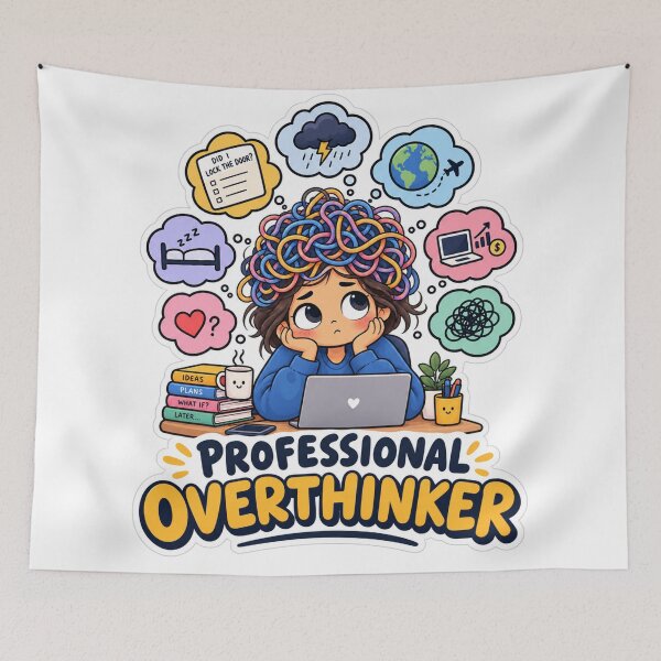 Item preview, Professional Overthinker – Funny Overthinking & Relatable Mental Chaos Sticker designed and sold by Pixel & Ponder.