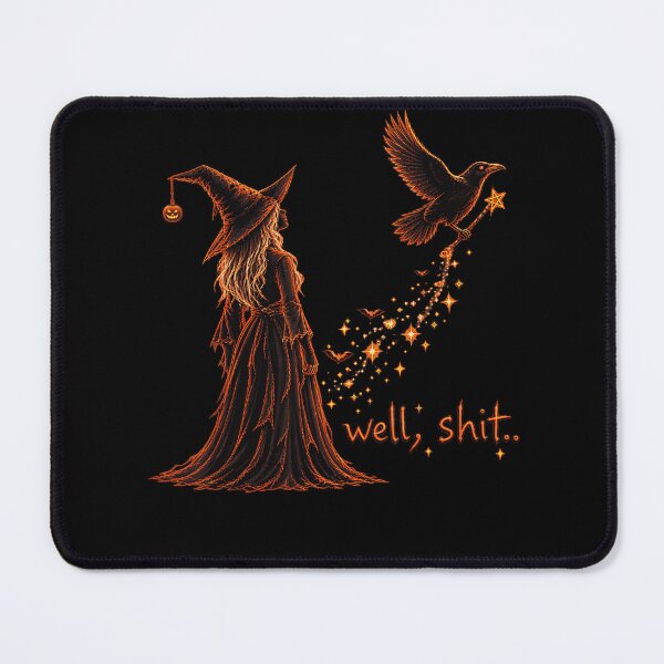 Item preview, Well Shit Witch Looking Up Raven Broom Stars Halloween Spooky Magic Apparel designed and sold by slmfams.