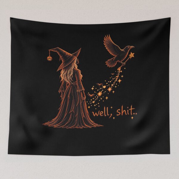 Item preview, Well Shit Witch Looking Up Raven Broom Stars Halloween Spooky Magic Apparel designed and sold by slmfams.