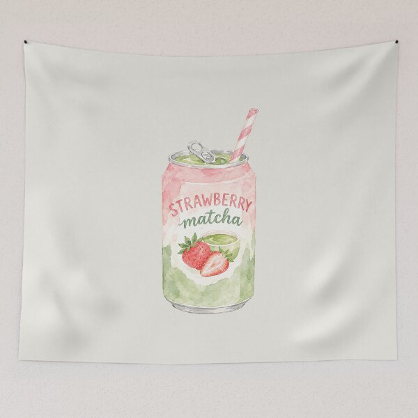 Item preview, Strawberry Matcha Watercolor Can – Cute Kawaii Drink Illustration designed and sold by Verycutethings.