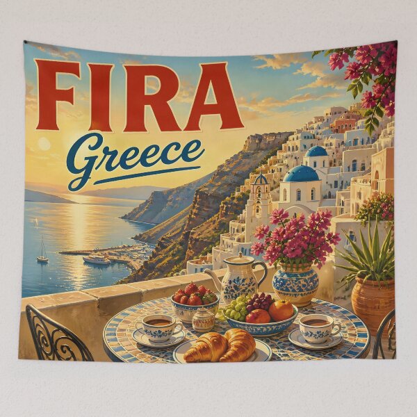 Item preview, Fira Greece - Scenic Style Travel Poster designed and sold by LSVart.