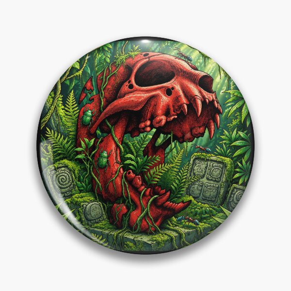Item preview, Vibrant Jungle Ruins with Giant Red Skull designed and sold by Munib302.