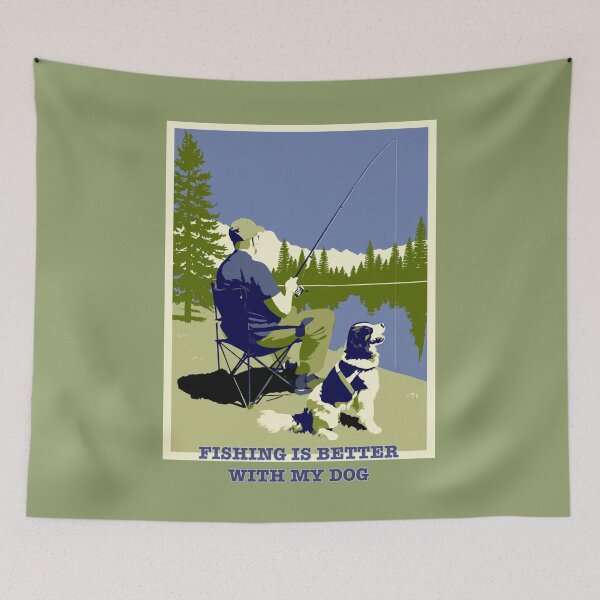 Item preview, Fishing Is Better With My Dog – Vintage Outdoor Fishing Design designed and sold by casualnature.