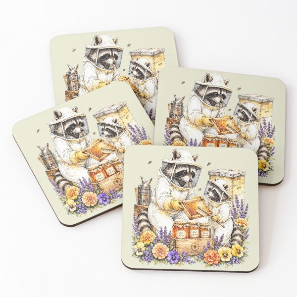 Item preview, Beekeeper Raccoons Harvesting Sweet Honey in Spring designed and sold by the artedivino.