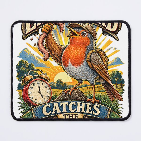 Item preview, The Early Bird Catches The Worm Funny Vintage Bird with Alarm Clock Graphic Tee Design designed and sold by Nubian Style.