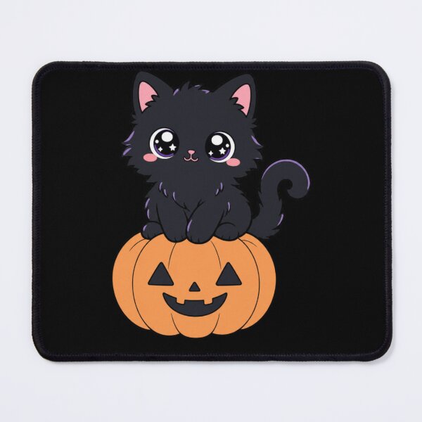 Item preview, Cute Black Cat Sitting on Pumpkin – Kawaii Halloween Kitten Gift Art designed and sold by Artxotic Studio.