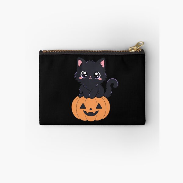 Item preview, Cute Black Cat Sitting on Pumpkin – Kawaii Halloween Kitten Gift Art designed and sold by Artxotic Studio.