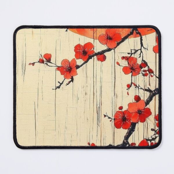 Item preview, Red Sakura Blossoms with Sun Japanese Art Painting designed and sold by LYAN-STORE.
