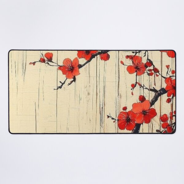 Item preview, Red Sakura Blossoms with Sun Japanese Art Painting designed and sold by LYAN-STORE.