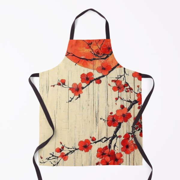Item preview, Red Sakura Blossoms with Sun Japanese Art Painting designed and sold by LYAN-STORE.