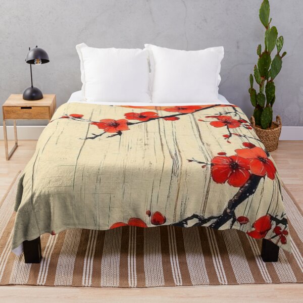 Item preview, Red Sakura Blossoms with Sun Japanese Art Painting designed and sold by LYAN-STORE.