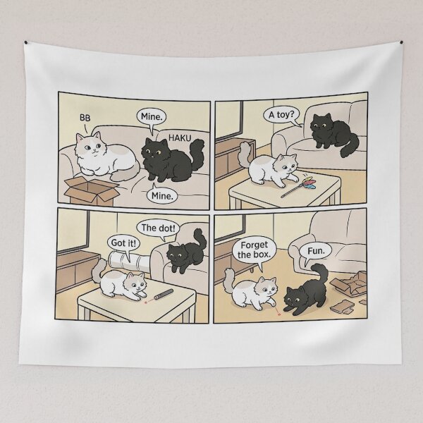 Item preview, Funny Black Cat and White Cat Comic - Forget The Box Laser Pointer Story designed and sold by PetalsPaws.
