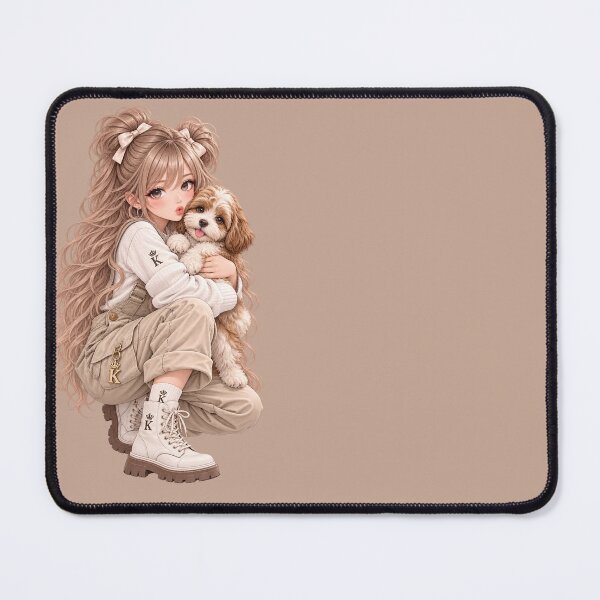Item preview, Anime Girl Hugging a Cute Puppy designed and sold by GRFORA.