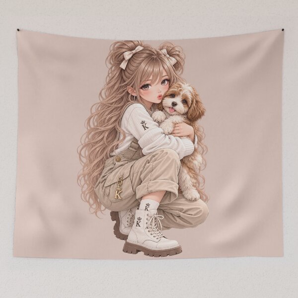 Item preview, Anime Girl Hugging a Cute Puppy designed and sold by GRFORA.