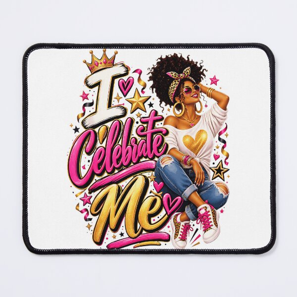 Item preview, I Celebrate Me Confident Black Woman Pink Gold Crown Self Love Empowerment Fan Apparel designed and sold by slmfams.
