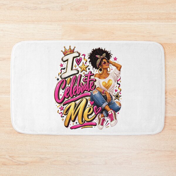 Item preview, I Celebrate Me Confident Black Woman Pink Gold Crown Self Love Empowerment Fan Apparel designed and sold by slmfams.