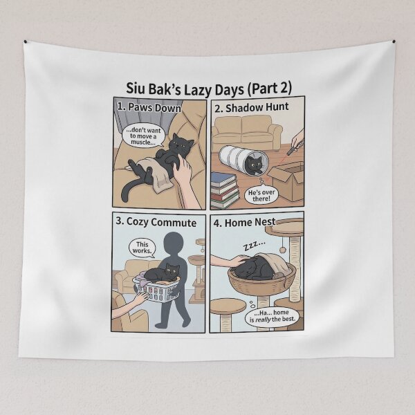 Item preview, Funny Black Cat Comic - Siu Bak’s Lazy Days Home Is The Best designed and sold by PetalsPaws.