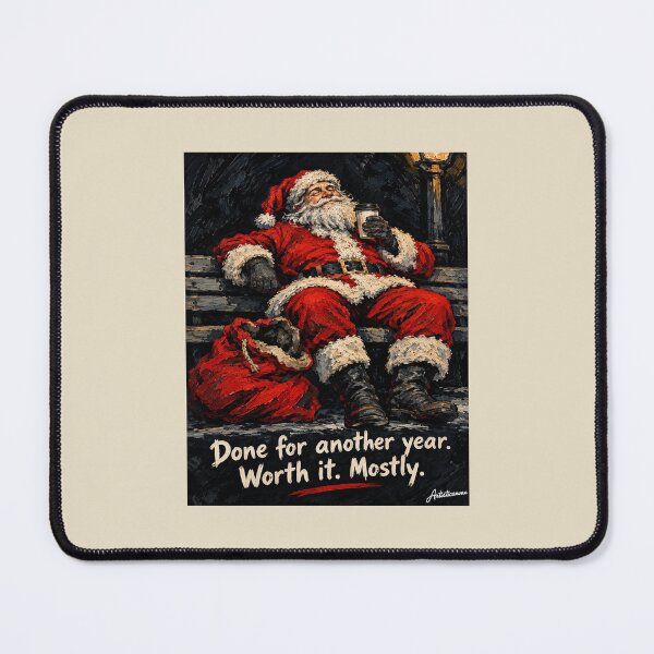 Item preview, Exhausted Santa Bench Empty Sack Coffee Ironic Modern Christmas Art designed and sold by Artisticanvas.