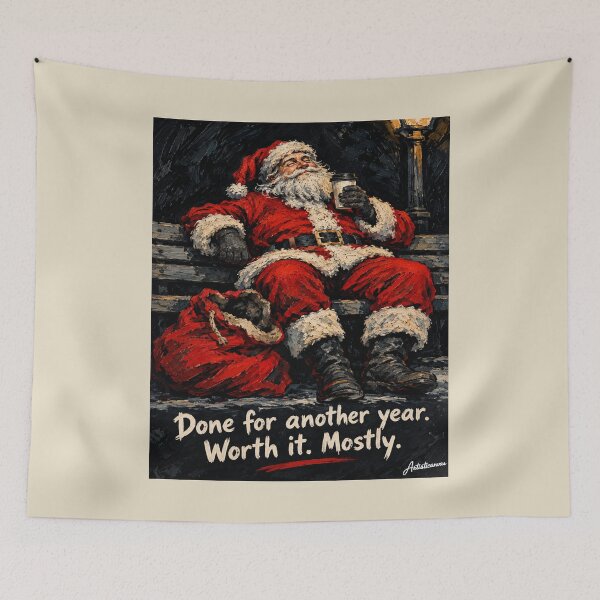 Item preview, Exhausted Santa Bench Empty Sack Coffee Ironic Modern Christmas Art designed and sold by Artisticanvas.