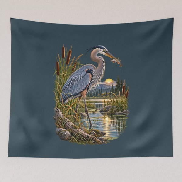 Item preview, Great Blue Heron Fishing at Mountain Sunrise designed and sold by BROHLine Studio.