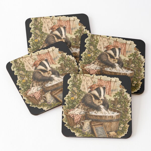Item preview, Cozy Badger Laundry Day - Vintage Cottagecore Woodland Art designed and sold by Neurospicy Trolls.