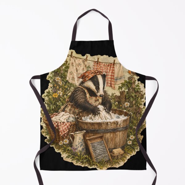 Item preview, Cozy Badger Laundry Day - Vintage Cottagecore Woodland Art designed and sold by Neurospicy Trolls.