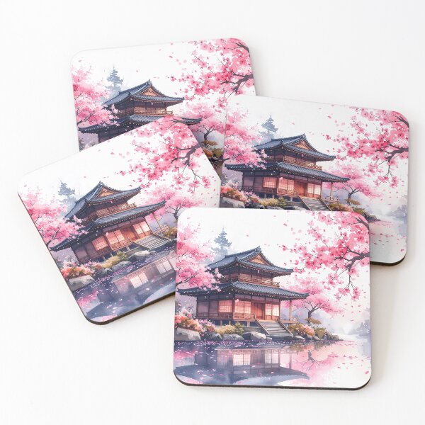 Item preview, Japanese Tea House With Cherry Blossom Watercolor  designed and sold by BetweenForms.
