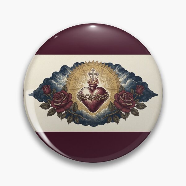 Item preview, Sacred Heart of Jesus Vintage Engraved Style with Roses and Cross designed and sold by MantoSagrado.
