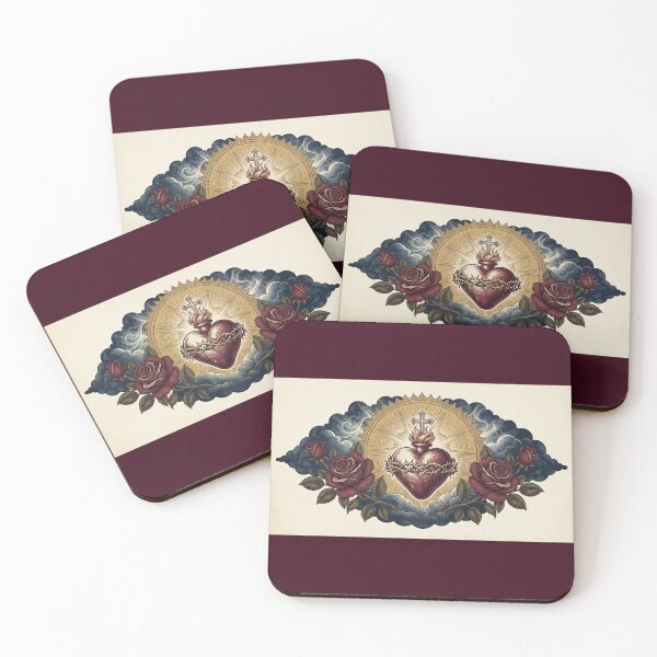 Item preview, Sacred Heart of Jesus Vintage Engraved Style with Roses and Cross designed and sold by MantoSagrado.