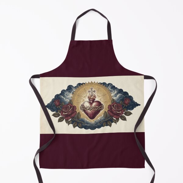 Item preview, Sacred Heart of Jesus Vintage Engraved Style with Roses and Cross designed and sold by MantoSagrado.