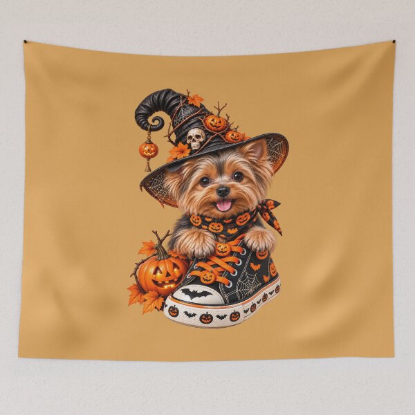 Item preview, Cute Yorkie Witch with Pumpkins and Spooky Hat designed and sold by MythicMood.