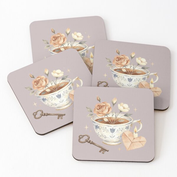 Item preview, Teacup with roses, antique key and letter heart designed and sold by mixoubraw.