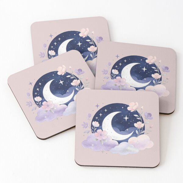 Item preview, Crescent moon with flowers and clouds designed and sold by mixoubraw.