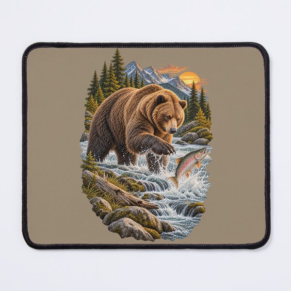 Item preview, Grizzly Bear Salmon Catch Mountain Stream designed and sold by BROHLine Studio.