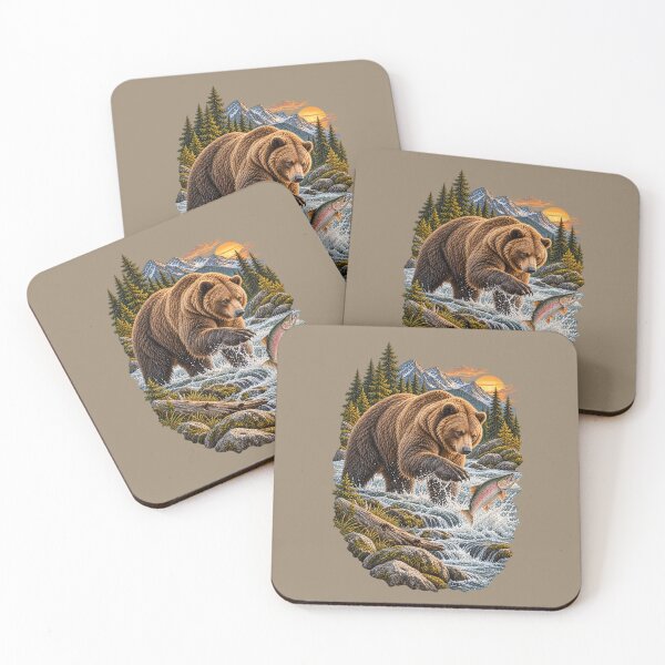 Item preview, Grizzly Bear Salmon Catch Mountain Stream designed and sold by BROHLine Studio.