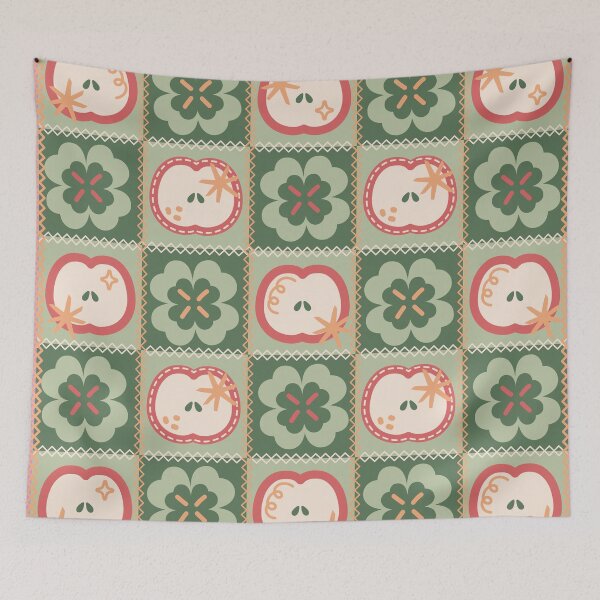 Item preview, Retro Folk Apple Patch – Cute Botanical Stitched Checkerboard Pattern designed and sold by Frohyou.