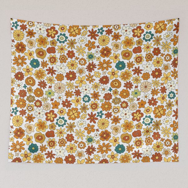 Item preview, Retro Wildflower Field – Vintage Mustard & Rust Calico Daisy Pattern designed and sold by Frohyou.