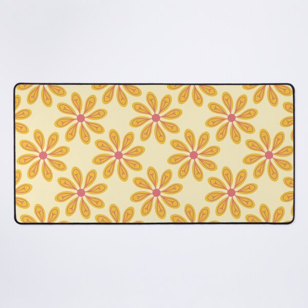 Item preview, Sunny Retro Floral Grid – Mid-Century Yellow & Coral Daisy Pattern designed and sold by Frohyou.