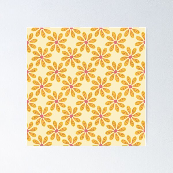 Item preview, Sunny Retro Floral Grid – Mid-Century Yellow & Coral Daisy Pattern designed and sold by Frohyou.
