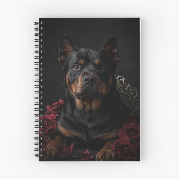 Item preview, Gothic Rottweiler Portrait with Dark Crimson Roses designed and sold by JanjjaSoulInk.