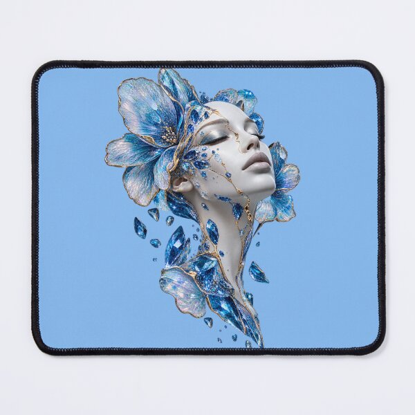Item preview, Woman's Portrait with Blue Fowers and Crystals designed and sold by LiMarchee.