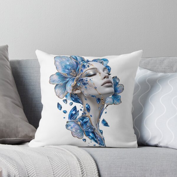 Item preview, Woman's Portrait with Blue Fowers and Crystals designed and sold by LiMarchee.