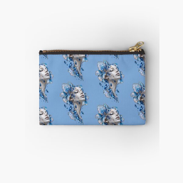 Item preview, Woman's Portrait with Blue Fowers and Crystals designed and sold by LiMarchee.