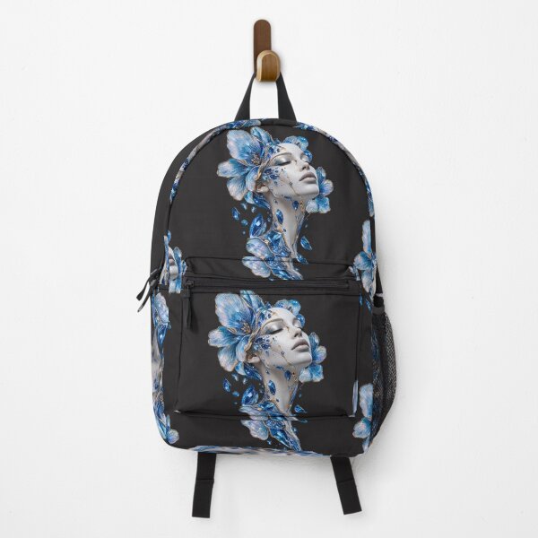 Item preview, Woman's Portrait with Blue Fowers and Crystals designed and sold by LiMarchee.