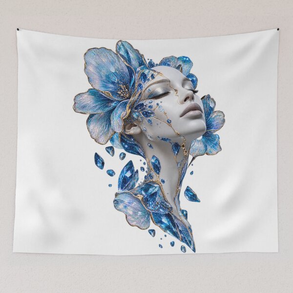 Item preview, Woman's Portrait with Blue Fowers and Crystals designed and sold by LiMarchee.
