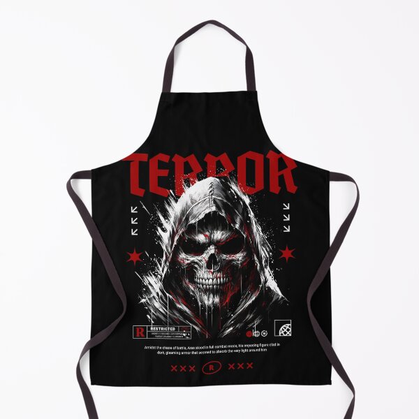 Item preview, Terror Hooded Skull T-Shirt | Dark Horror Portrait Graphic Tee | Red Ink Streetwear Shirt designed and sold by baretyas.
