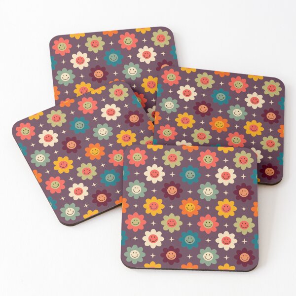 Item preview, Groovy Retro Smiley Blooms – 70s Flower Power Sparkle Pattern designed and sold by Frohyou.