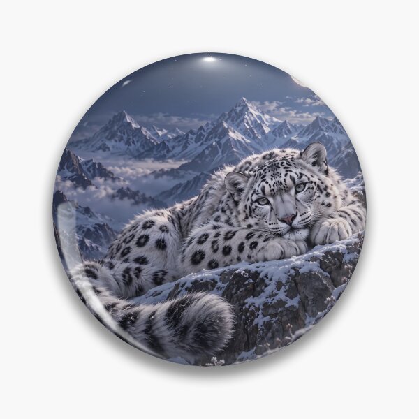Item preview, Snow Leopard in Moonlit Snow Mountains – Alpine Winter Wildlife Art designed and sold by ManJiangHong.