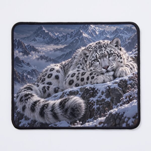 Item preview, Snow Leopard in Moonlit Snow Mountains – Alpine Winter Wildlife Art designed and sold by ManJiangHong.