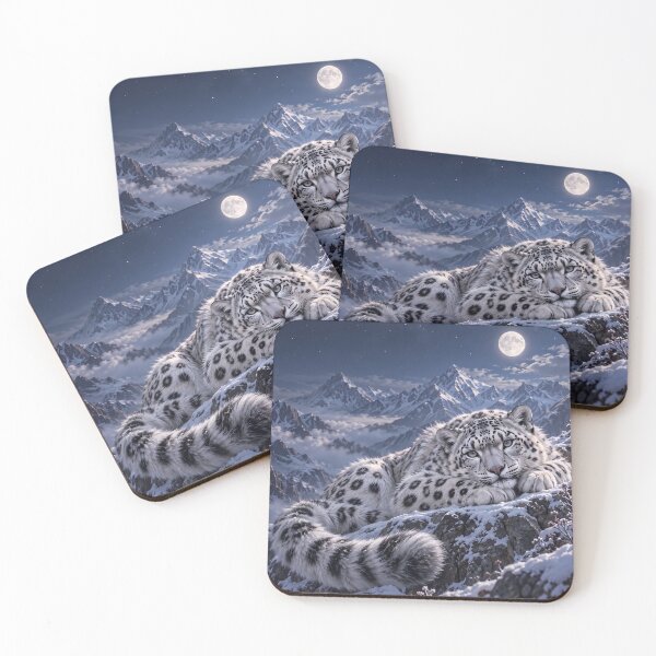 Artikelvorschau, Snow Leopard in Moonlit Snow Mountains – Alpine Winter Wildlife Art entworfen und verkauft von ManJiangHong.